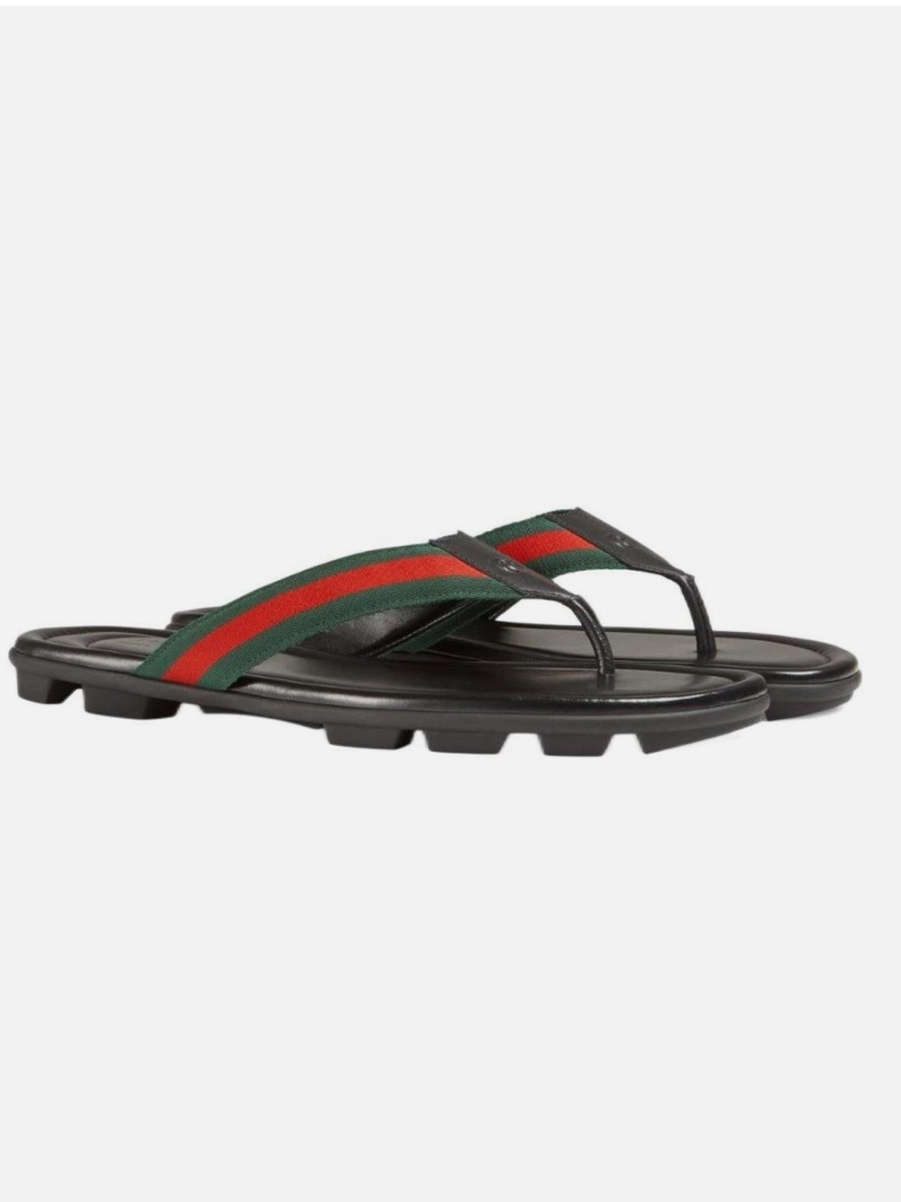 Gucci Men's Black Leather Thong Sandals with Signature Web Stripe Men Size 10 - Picture 3 of 8
